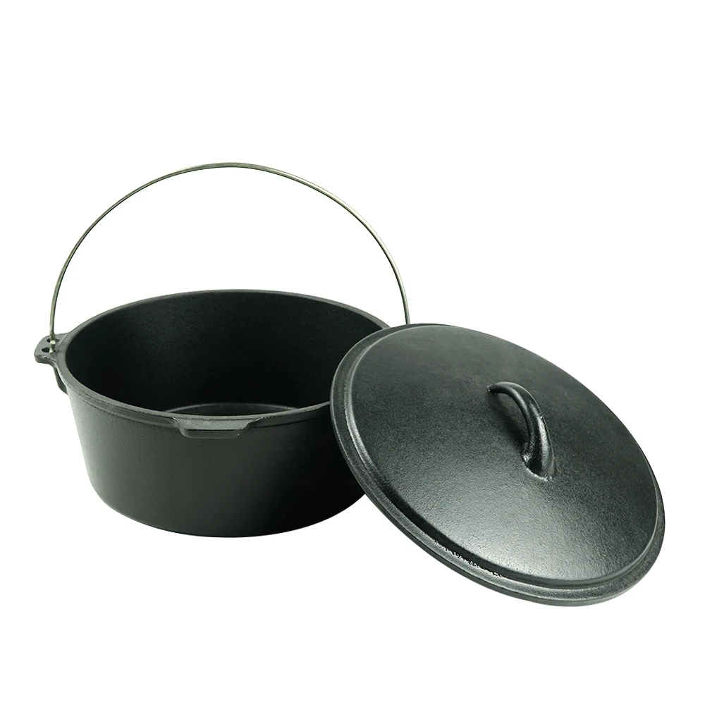 Mochoo Outdoor 8.5qt Cauldron Camping Cooking Pot Preseasoned Cookware Cast Iron Dutch Oven