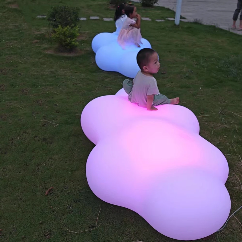 Waterproof Plastic RGB Color Changing Led Cloud Shape Sofa Seat Led Cloud Bench Seat Park  Garden Modern Commercial Decorative
