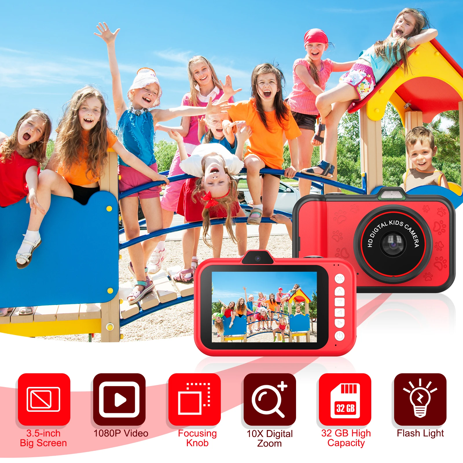 10X Zoom 1080P 48MP Mini Digital Video Camera Toy for Kids 3.5 Inch Big Screen Fun Gift for Boys & Girls Aged 5 to 7 Years