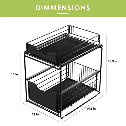 Black Stackable 2 Tire Sliding Countertop Organizer Under Sink Storage Drawer Shelf for Kitchen Cabinets