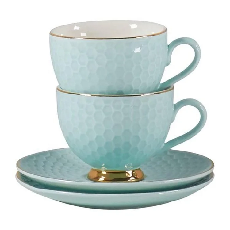Middle east relief texture teaware coffee tea cup saucer set ceramic teacup for