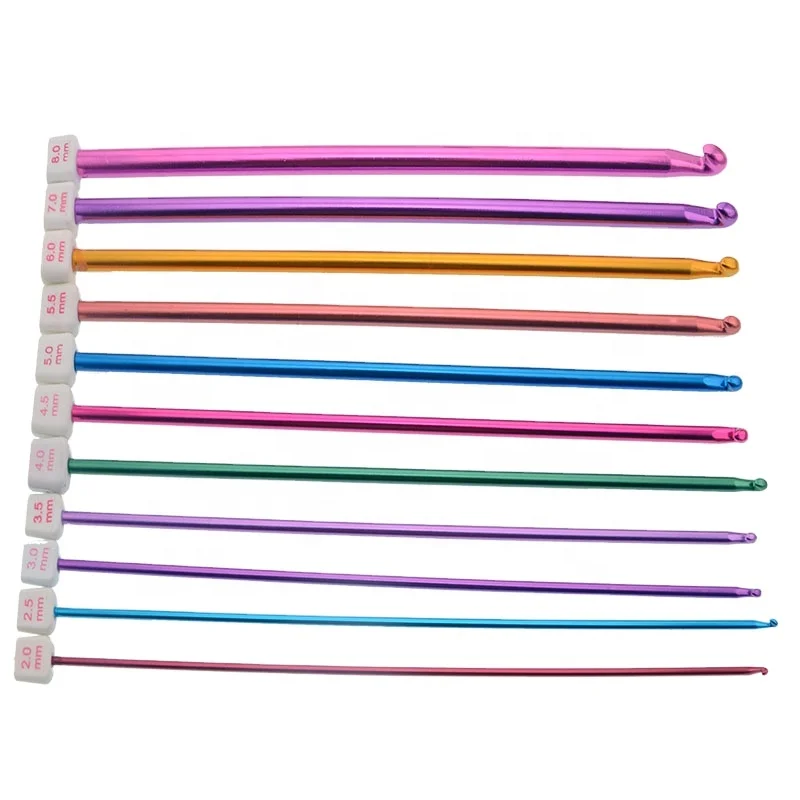 High Quality 11pcs/set Crochet Hook Knitting Needle Colorful Single Handle Knitting Needle for Sweater Making