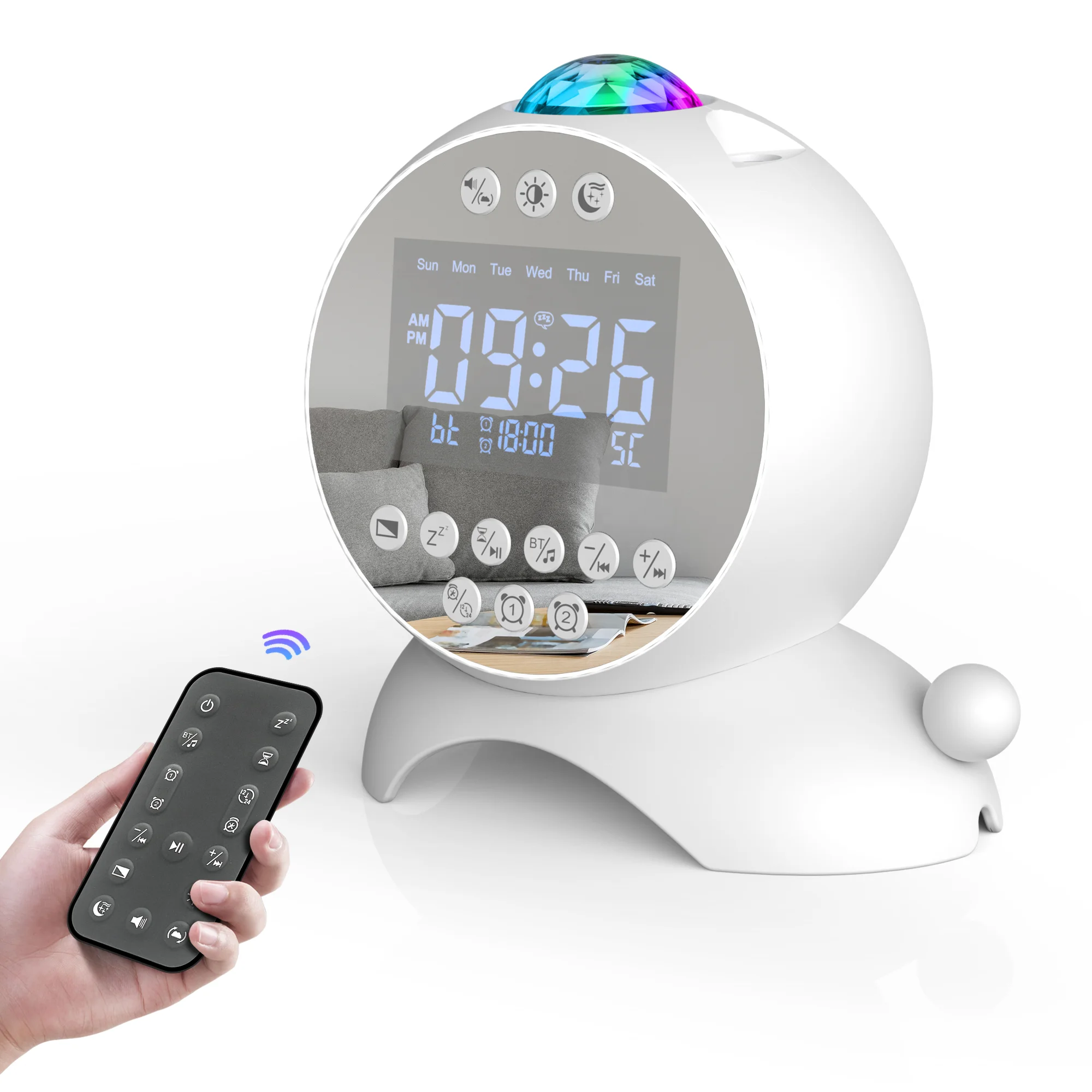 FANSBE Multifunction White Noise Smart Clock Speaker Type-C Charger BT Moon Night Time Smart Wireless Clock Speaker