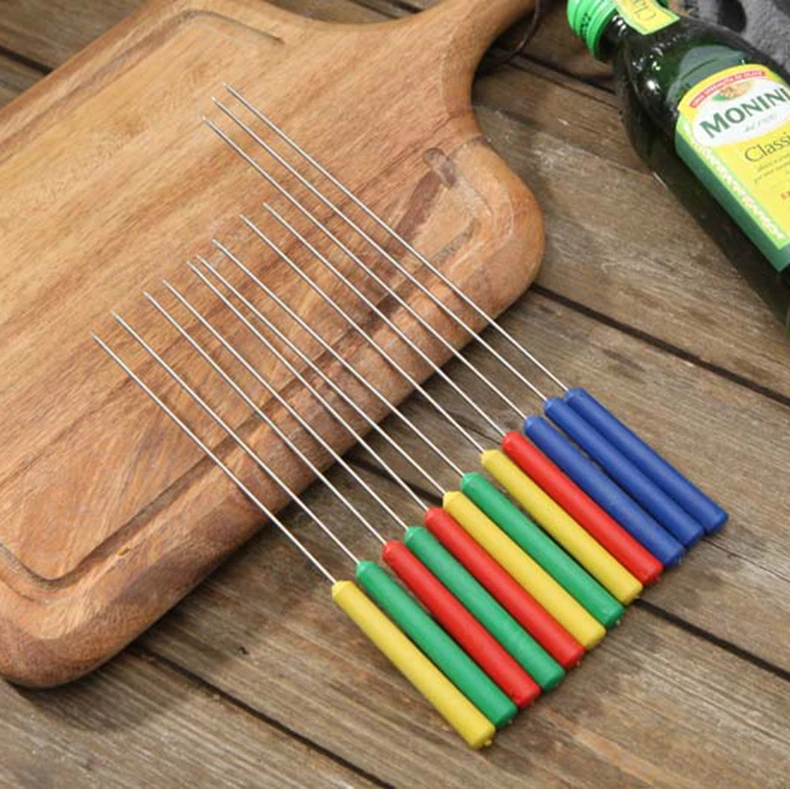 Cheap Color Round Plastic Handle Round Label Stainless Steel Non Stick Barbecue Sticks