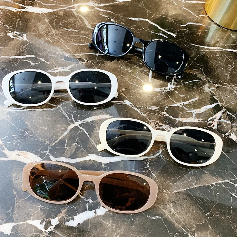
New sunglasses women retro oval glasses white small frame UV protection sunglasses 