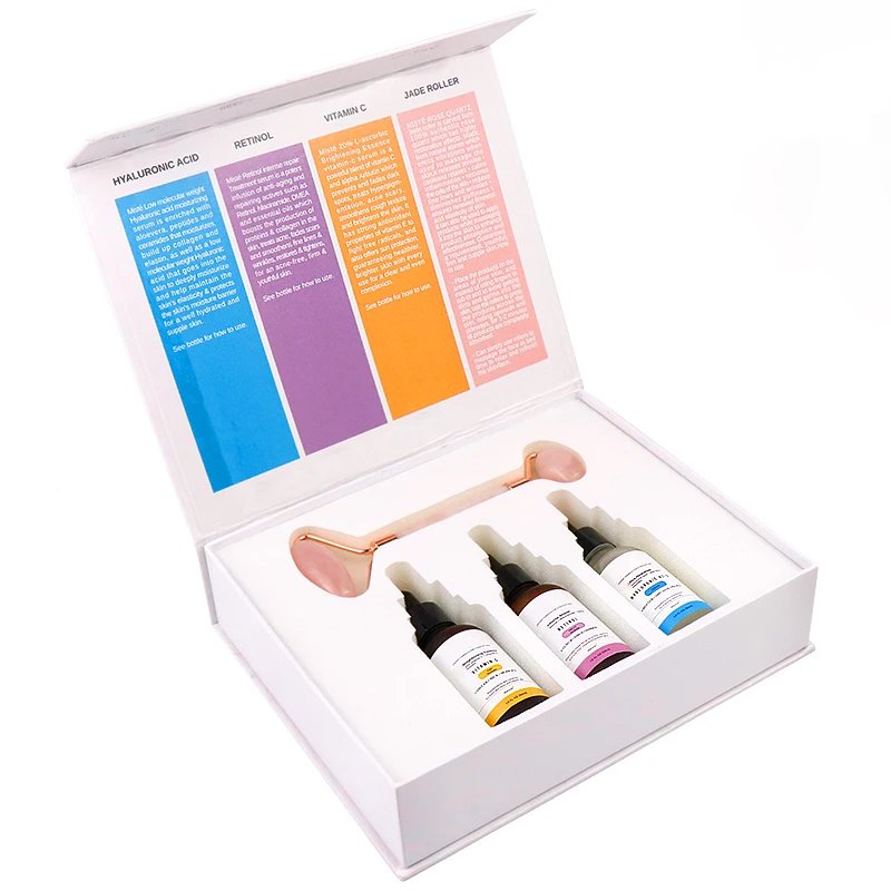 
2020 Wholesale Private Label Beauty Whitening Skin Care Facial Anti Aging Rose Quartz Jade Roller Skin Care Serum in Face Set 