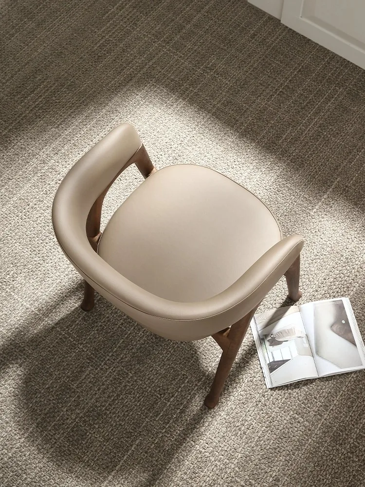Italian Designer Restaurant Wabi-Sabi Ash Wood Mortise and Tenon Solid Microfiber Leather Dining Chair