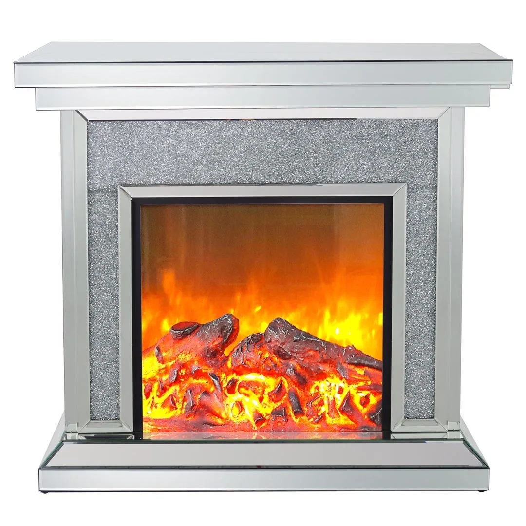 Led Light Electric Fireplace Flame Effect Modern High Quality 220 240V Glass Mirrored Living Room Electric Fireplace for Hotel