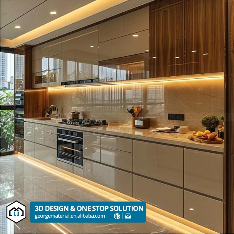 automatic Wholesale Fashion Simple Design Solid Wood Walnut Kitchen Cabinets Finish Kitchen Cabinets Storage Rack Modern