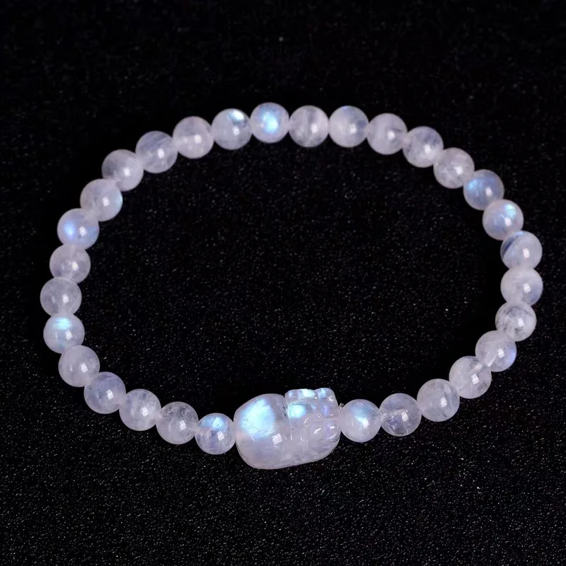 PJ-C279 Amazing blue light natural stone bracelet moonstone beaded bracelet white stone brave troops charm bracelet