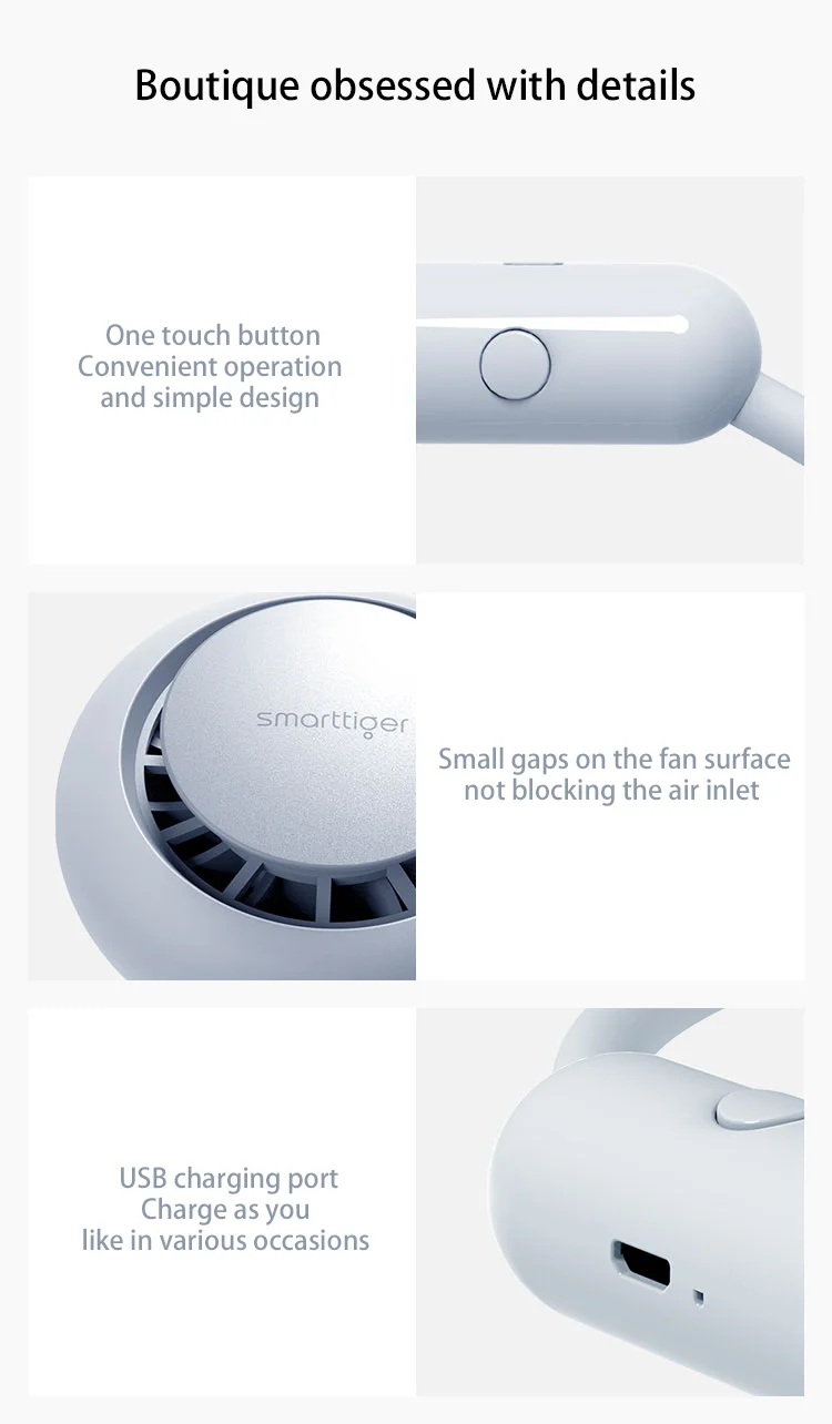 Mini Air Cooling Fan Portable USB Rechargeable Neck Fan