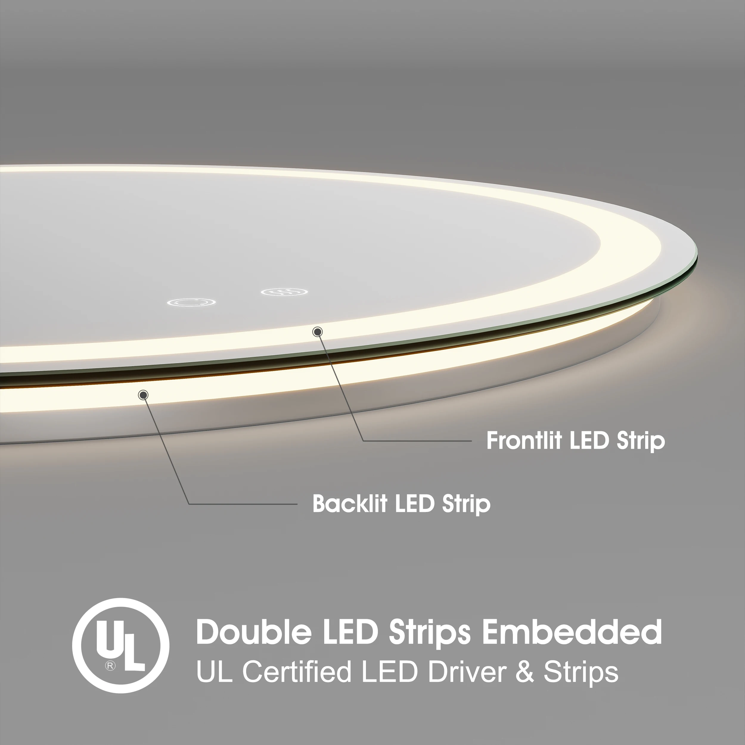 24 Inch Front Backlit Stepless Dimmable Anti-Fog Smart Mirror Touch Screen With Light Round Led Bathroom Mirror