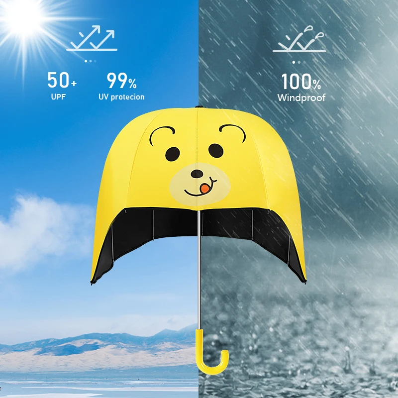 Helmet Umbrella Animal Printing Kids Umbrella Sun Shade Cartoon Hat Shape With Night Reflective Safety Strip