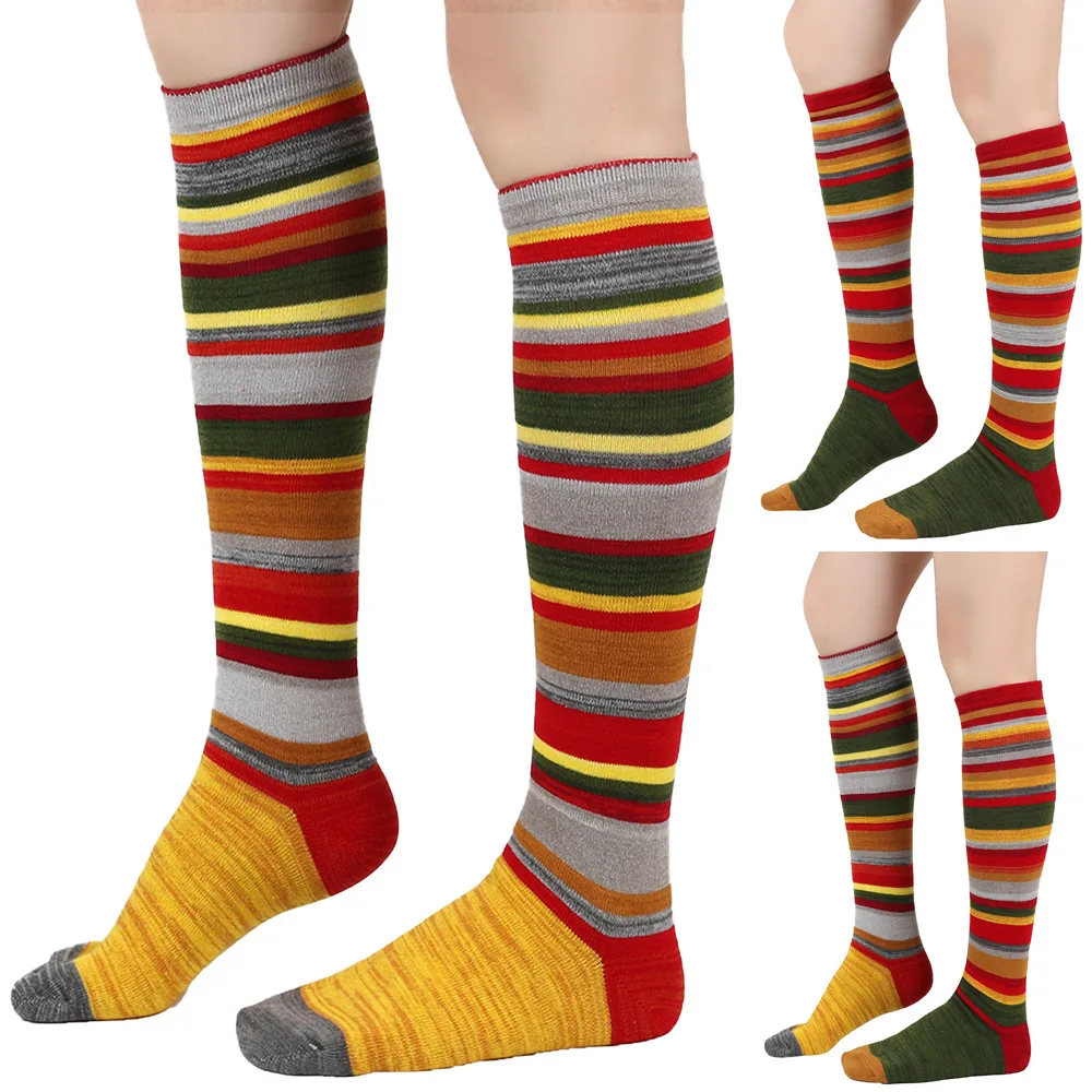 Fashion Colorful Cotton Striped Women Stockings Winter Stylish Knee High Long Woman Socks