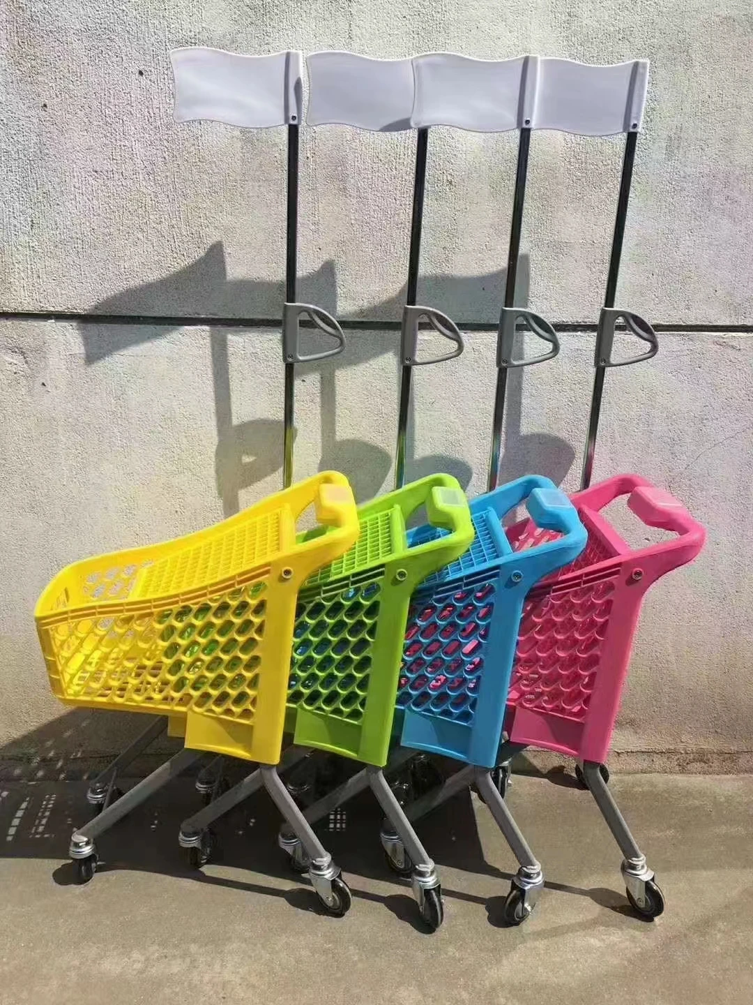 Plastic Supermarket Kids Shopping Trolley Iron Cart Retail Grocery Store With Flag For Children