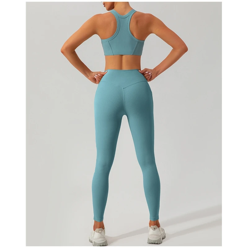 ribbed red yoga workout sets gym fitness sets plus size with pockets for women