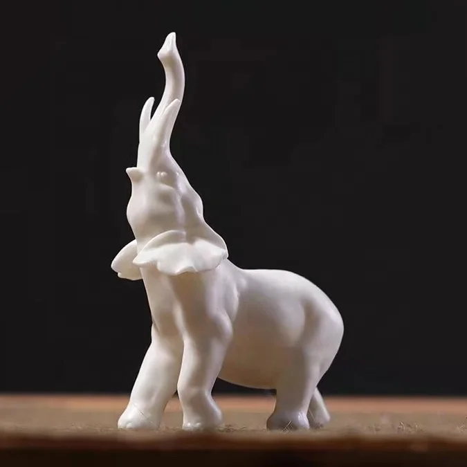 Handmade Eco-friendly Porcelain Animal Crafts Ceramic Bull Figurine Popular White Elephant Home Lucky Decoration Ceramic Ox