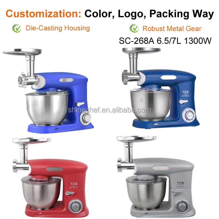 Pure Copper Motor Metal Die Casting Housing Kitchen Dough Cake Mixer Heavy Duty Stand Food Mixer With Meat Grinder