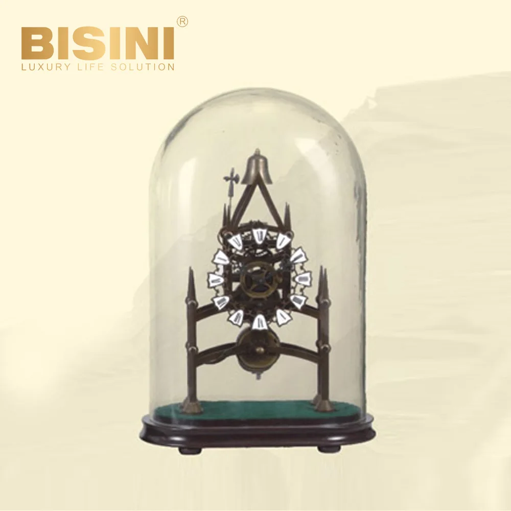 Frame table clock 18th Century French retro copper desk clock Mahogany base classical silent pedestal clock