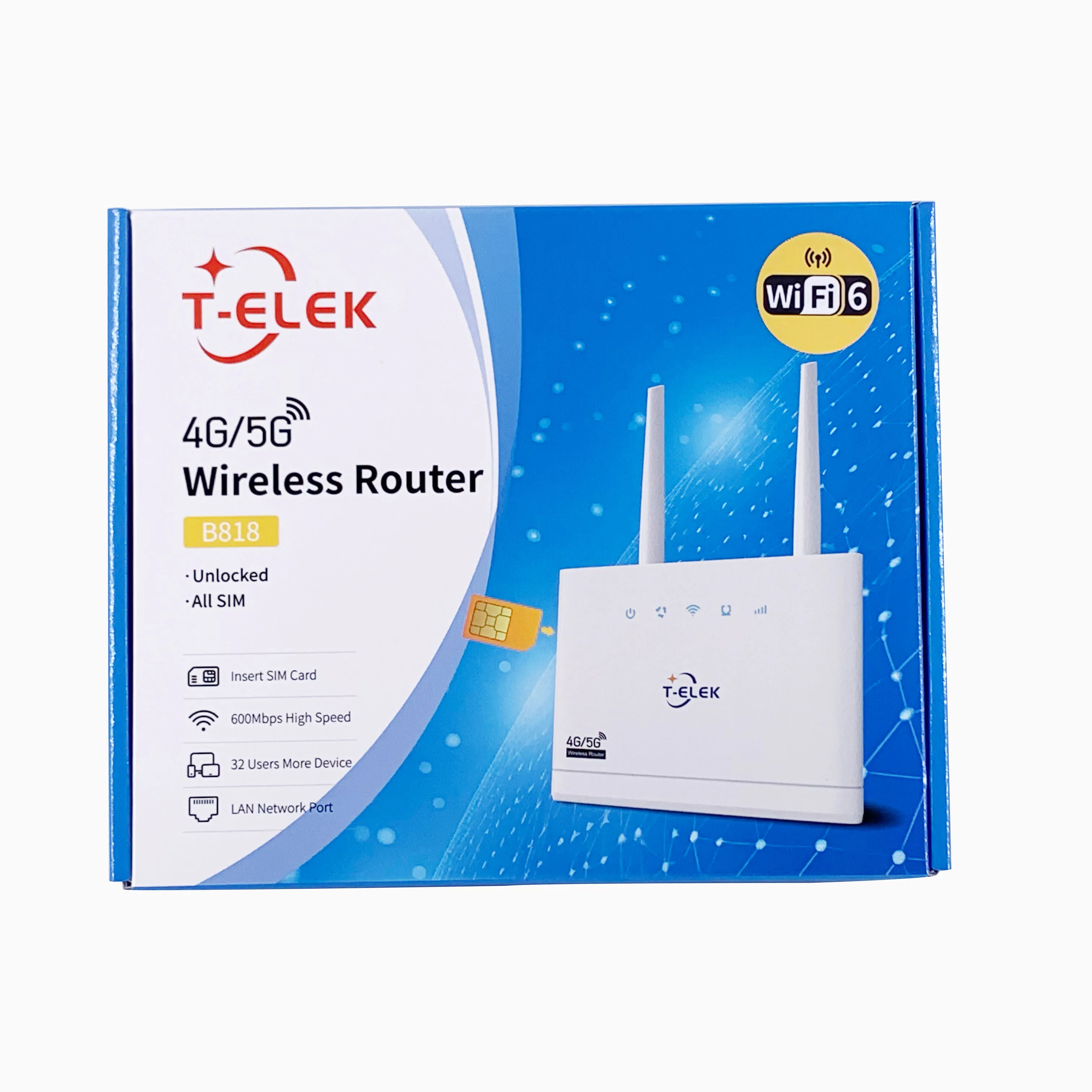 T-elek 2.4G CAT4 CPE Wifi6 Sim Card Router 4G LTE Wi-Fi Modem 300mbps Max. LAN Data Rate Firewall Function Home Outdoor Use
