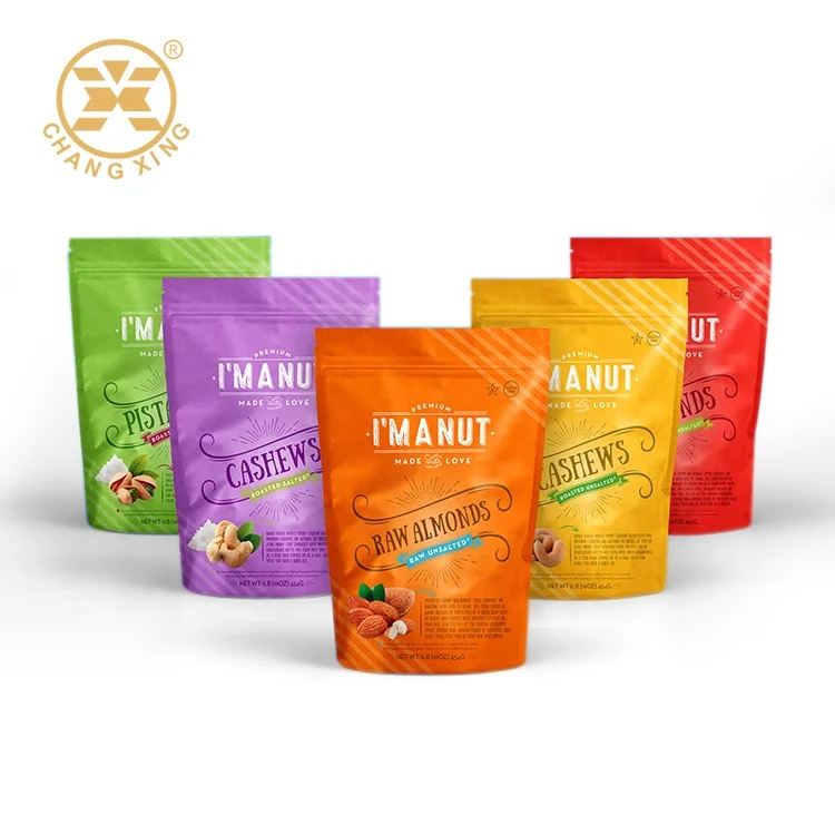 Пакеты для упаковки жареных орехов стоячие мешки Заводская поставка изготовленные из пластика металлизированные пакеты