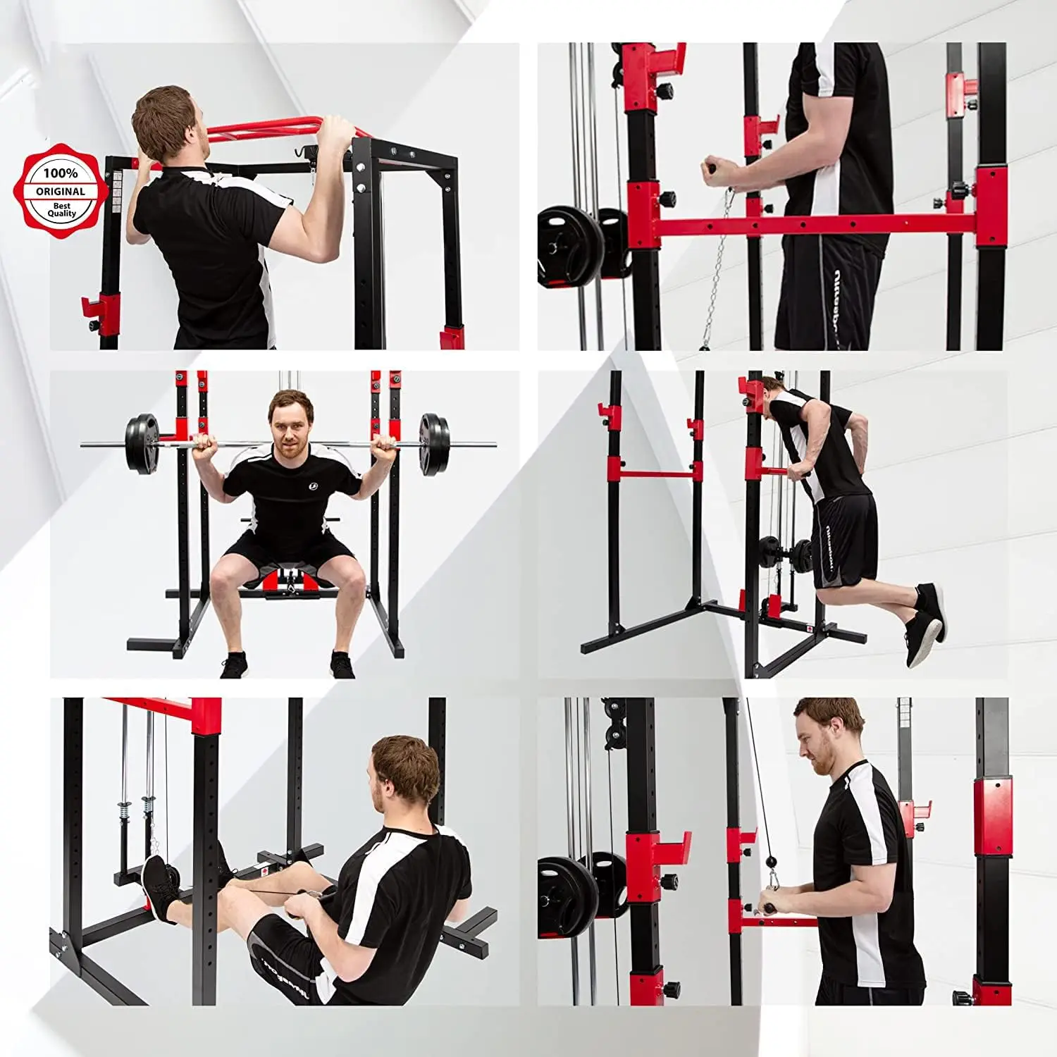 High Performance Quality Squat Rack and Solid Steel Construction Adjustable Cable Crossover System and More Training Attachment