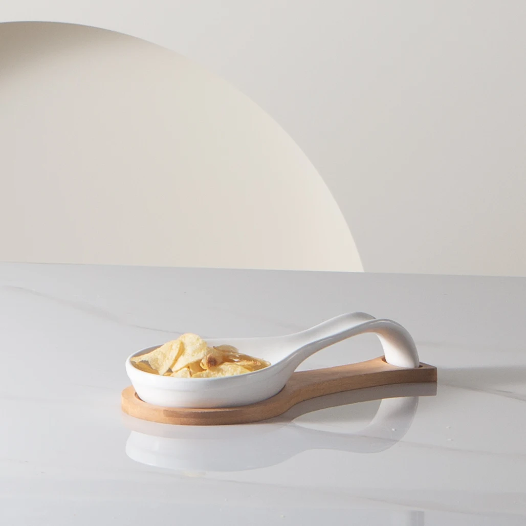 Bulk porcelain food divider plate with bamboo board tray personalized party banquet plain white ceramic plate