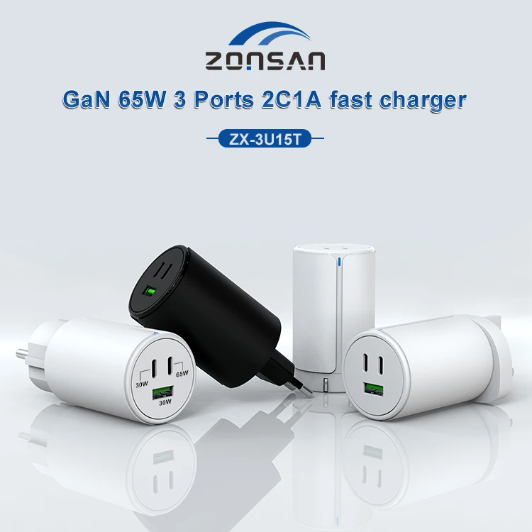CB KC CE ROSH Certified PD PPS type-c usb c 65W GaN 3 Ports Wall Charger fast charging