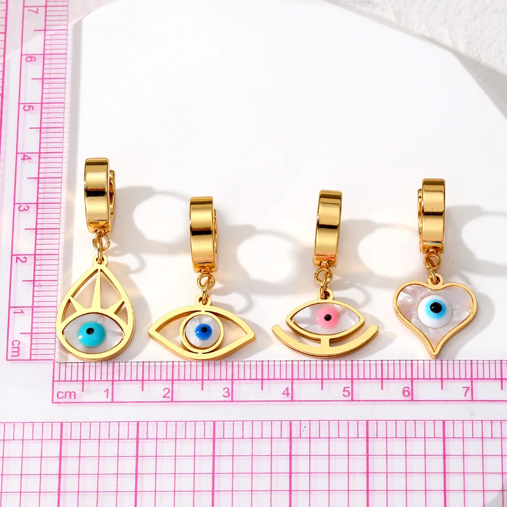 Various Style Heart Evil Eyes Stainless Steel Women Luxury Hoop Custom Jewelry Earrings