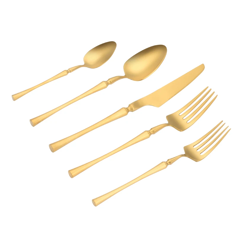 wedding hotel tableware kitchenware knife spoon fork stainless steel cutlery 18/8 satin gold flatware set