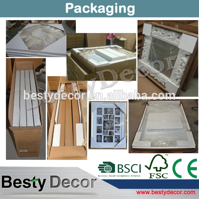 PU decorative gold plastic polyurethane french  decor wall mirror frame gold mirror