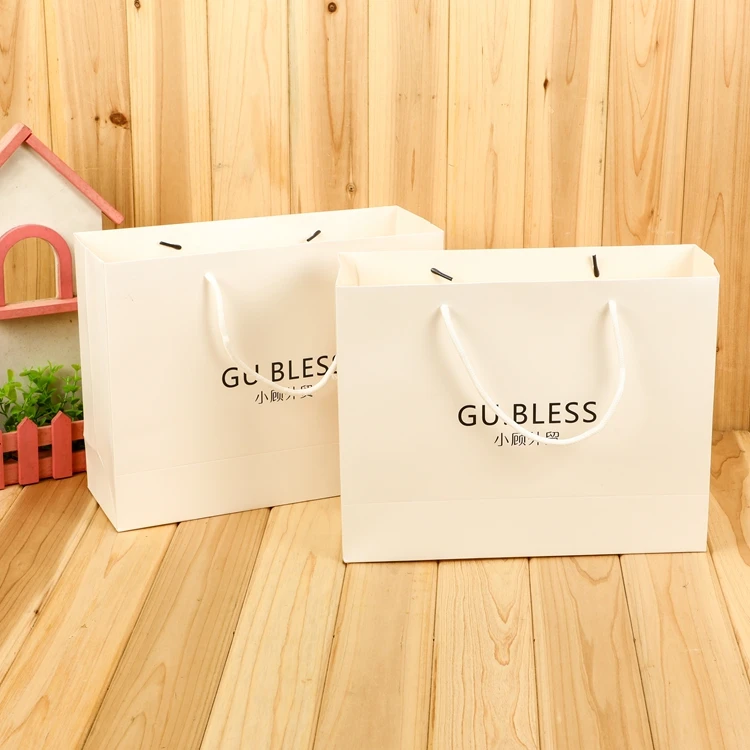 luxury custom logo gold stamping printed white gift promotional paper shopping bag