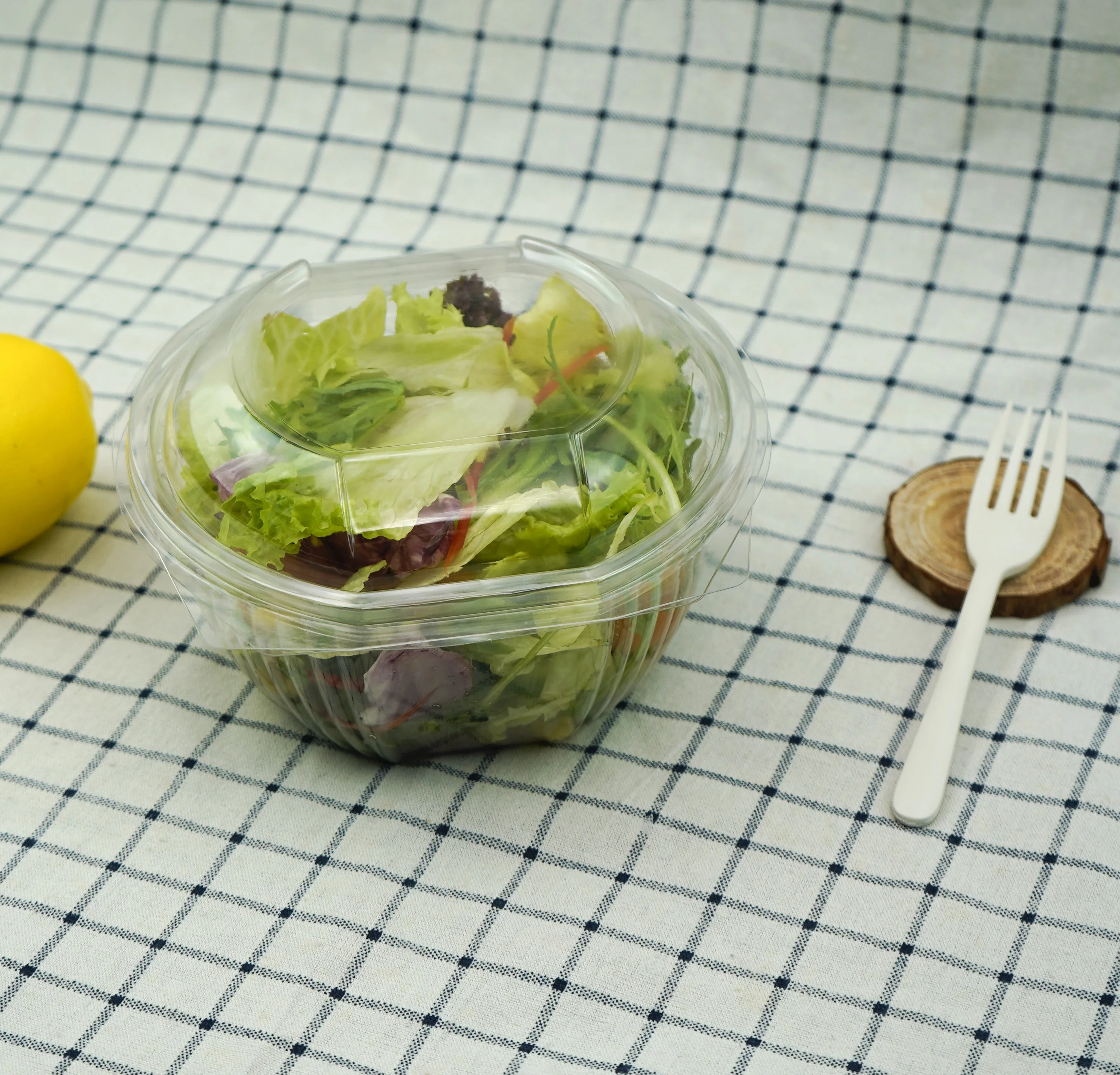 Fruit Salad Bowl Disposable Plastic Round Bowl Take Away Food Container Transparent with Lid Clear Take Away Plastic PET Square
