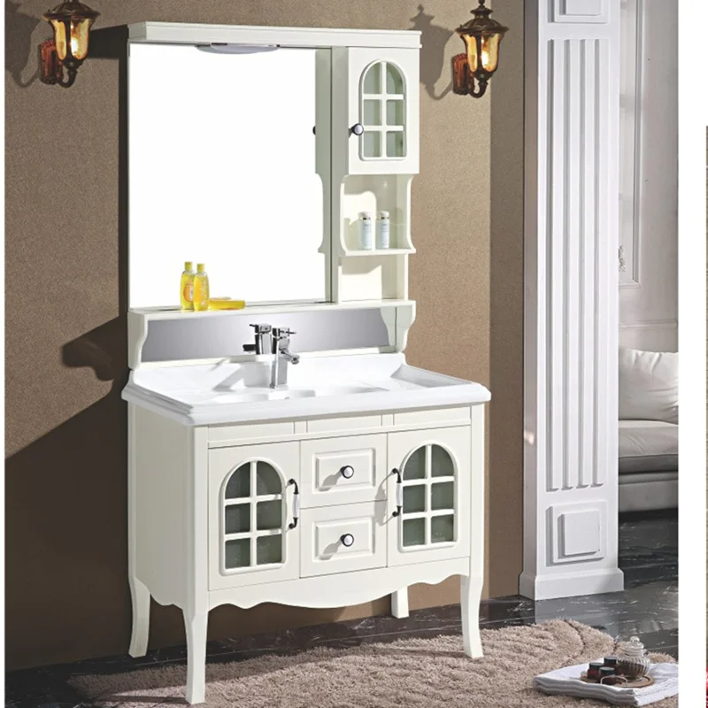 European Style Bathroom Cabinet Antique PVC Floor Cabinet