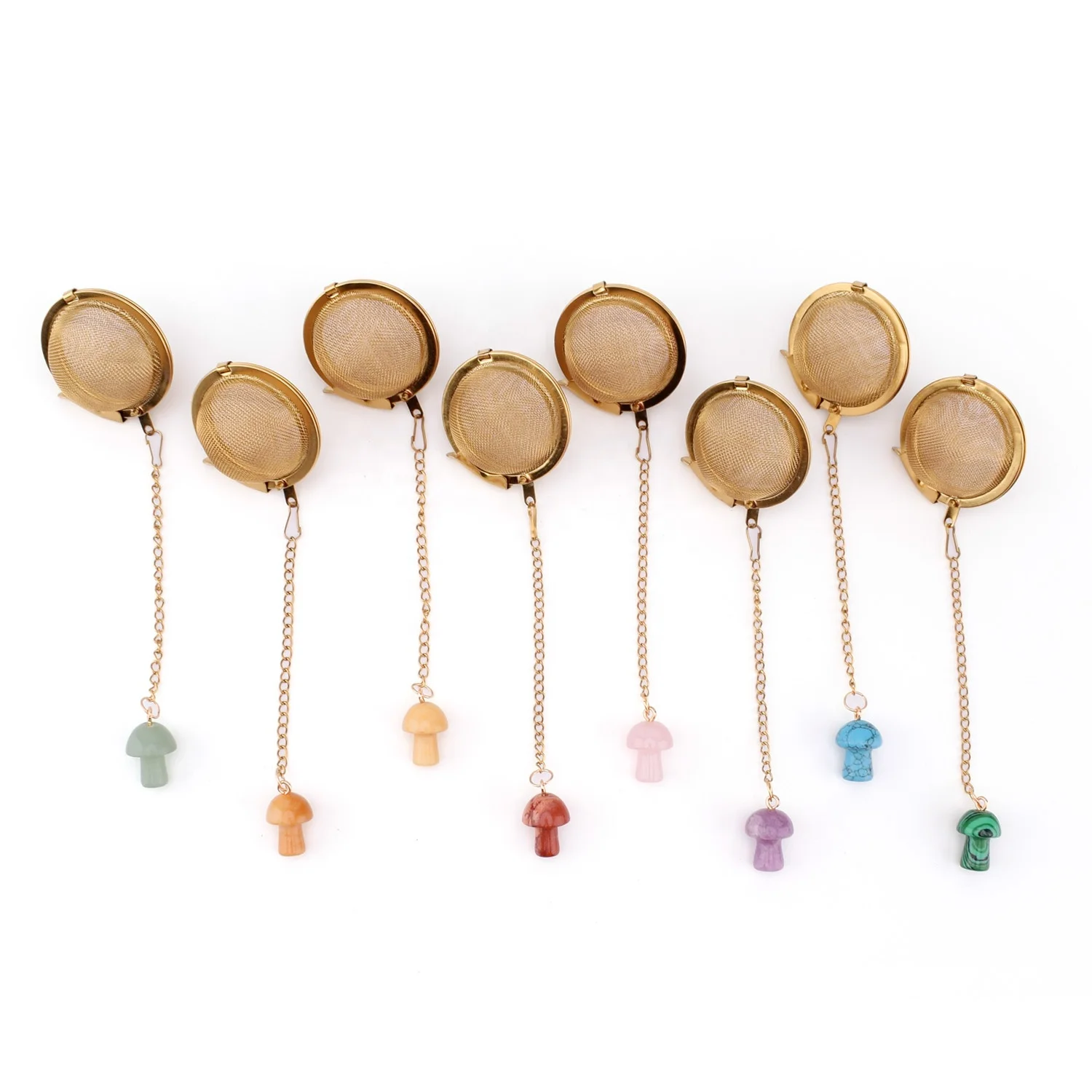 304 Stainless Steel Wire Mesh Tea Infuser Loose Leaf Tea Ball Strainer with Raw Stone Ornament