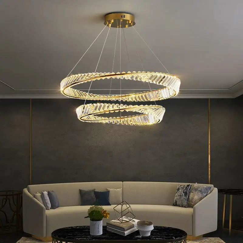 Modern Luxury Crystal Chandelier Ceiling Hanging Lamp Simple Round Chandeliers LED Pendant Lights Gold Pendant Lamp