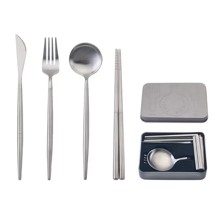 Folding knife fork spoon 304 stainless steel cutlery Portugal knife fork spoon chopsticks portable cutlery set
