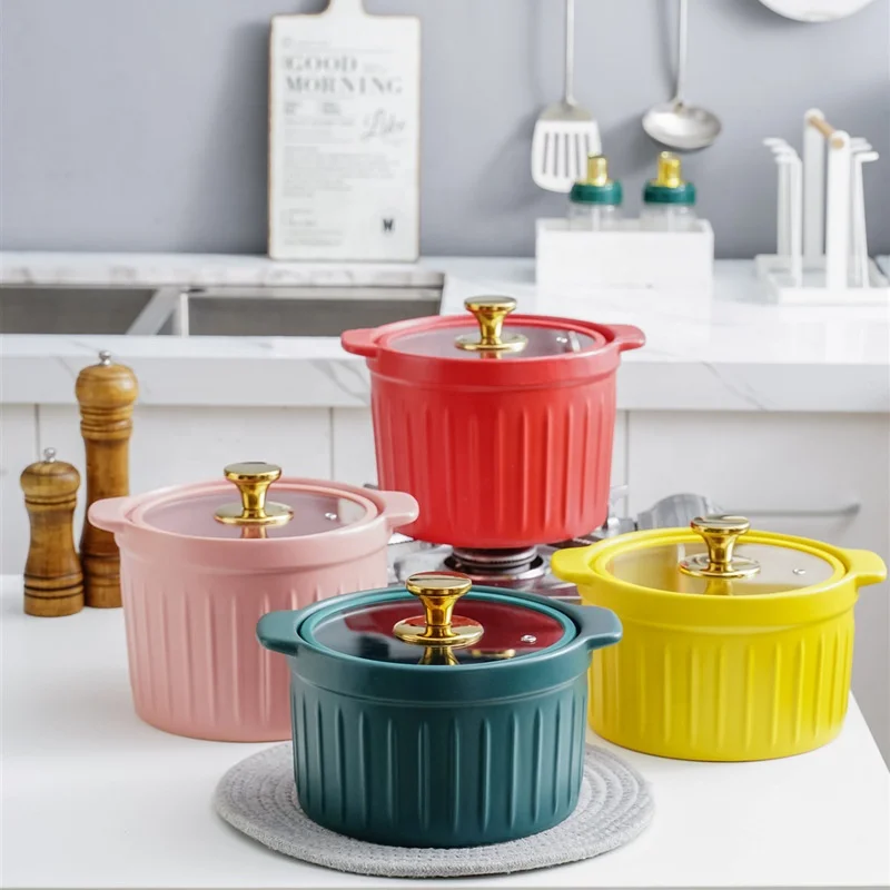 drop shipping Glass lid ceramic casserole Nordic soup pot open fire spodumene soup pot high temperature resistant casserole