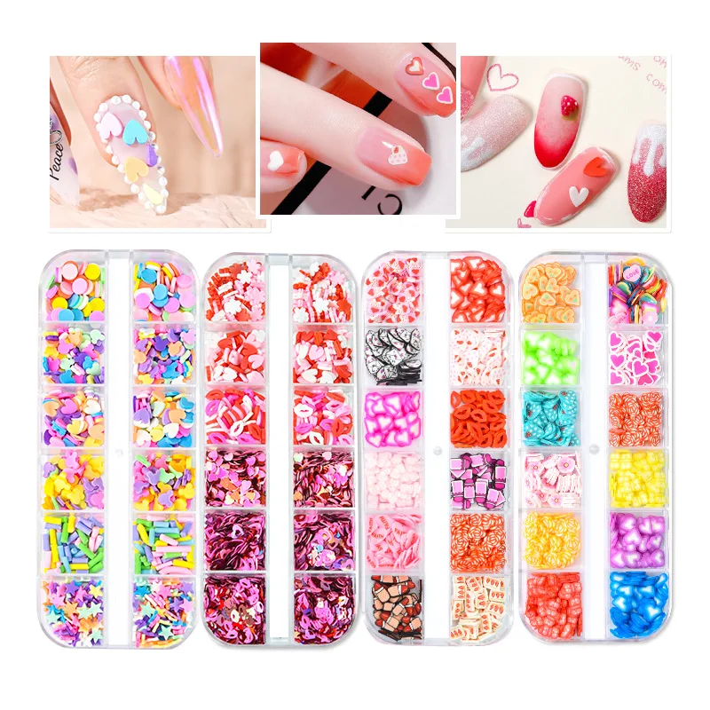 Heart Nail Art Design Resin Valentine Nail Sticker Polymer Clay Sequin 3D Diy Clay Slices Glitter Nail Products Suppliers