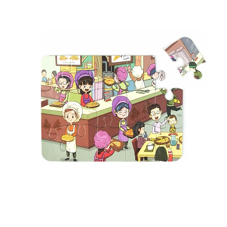 Printed Pizza Restaurant Kid Game Cardboard Puzzle Box Large Pieces Baby Puzzle