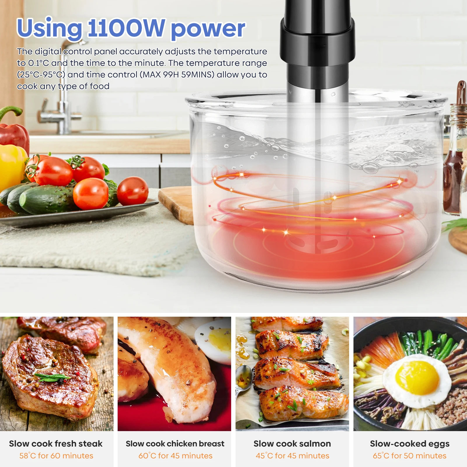 
Hot Sale 1100W Watts Stainless Steel Thermal Immersion Circulator Sous Vide slow Cookers 