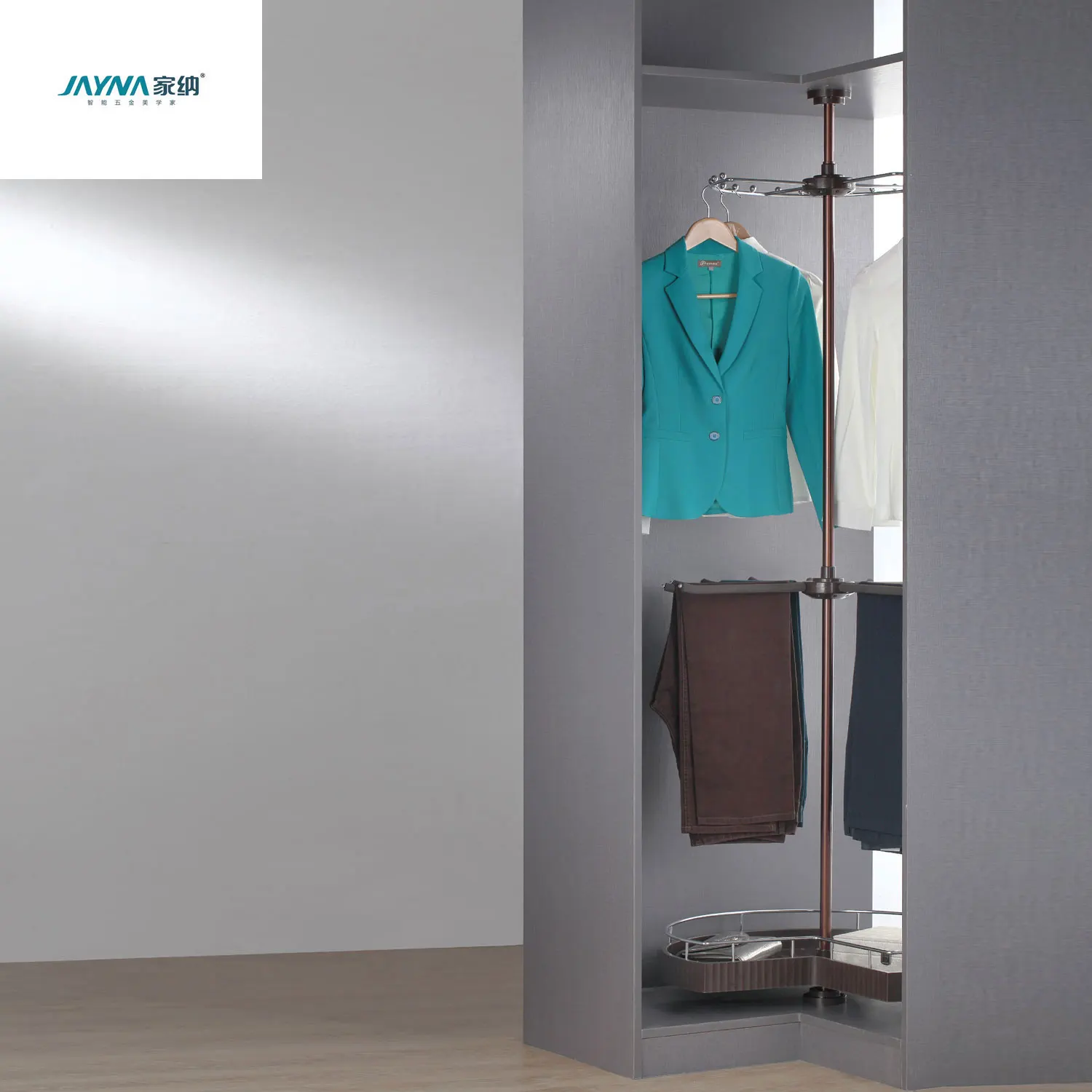 
90 Degrees Corner Cabinet Wardrobe Multifunctional Organizer Revolving Basket And Clothes Trouser Hanger Rack 