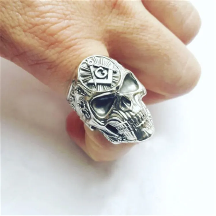Wholesale Freemasonry Skull Ring Punk Ring Domatic Personality of Men Ring Zinc Alloy Opp Bag Stainless Steel Skeleton 2-7 Days