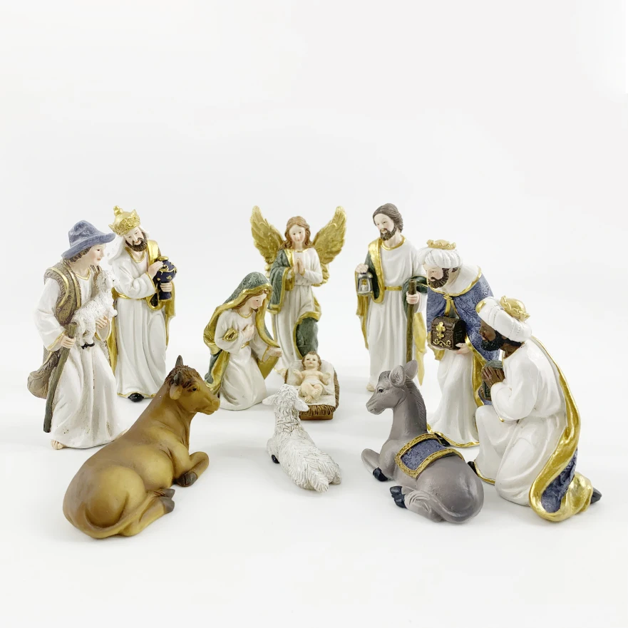 Home tabletop ornament resin catholic decoration figurine nativity set for sale