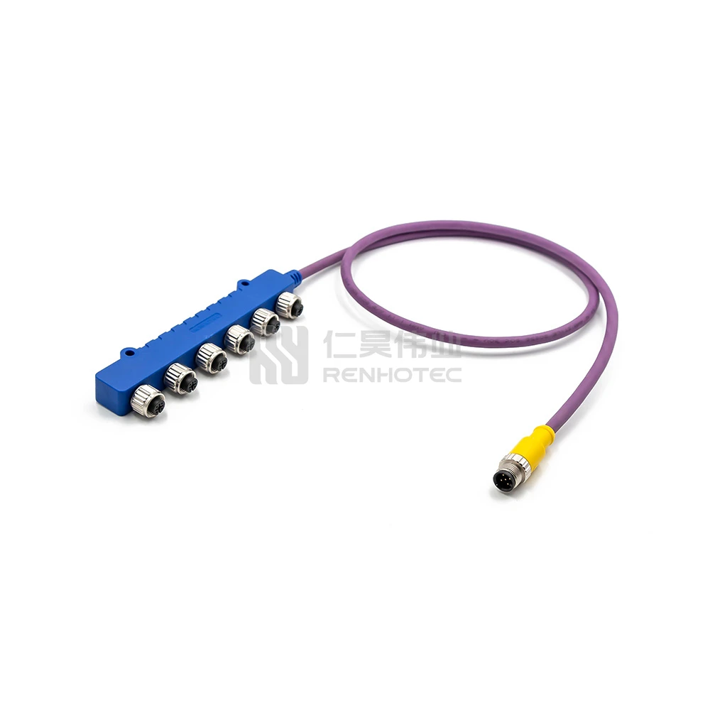 NMEA 2000 6-портовый многопортовый металлический T-разъем M12 с проводным кабелем для морских судов