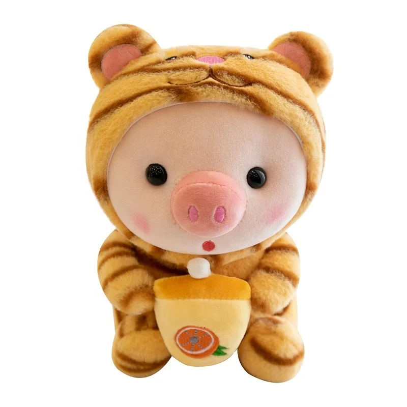 Manufacturer New Design Plush Milk Tea stuffed animal Pink Pig Toy Boba Plush Doll For Promotional Gifts