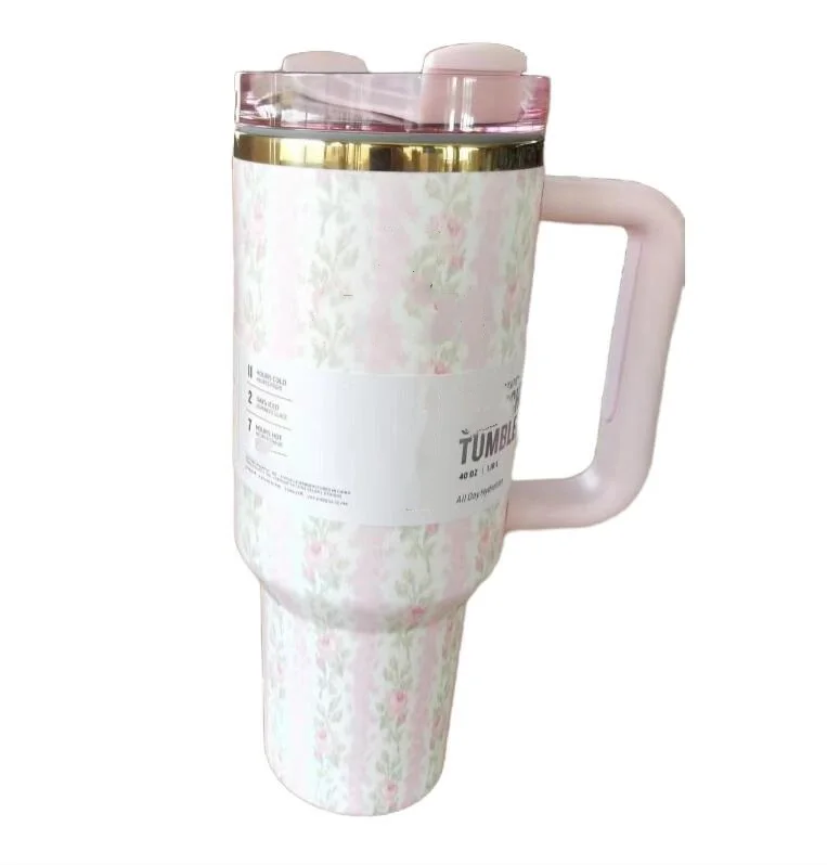 Flowers designs 40oz  water mug cups with straw designer 40 oz  straw cup tumbler