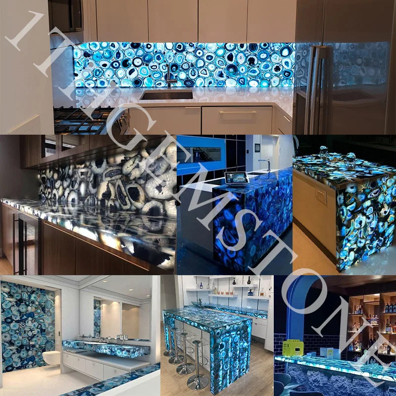 Backlit Interior Wall Cladding Colorful Thin Stone Translucent Agate Gemstone Slabs