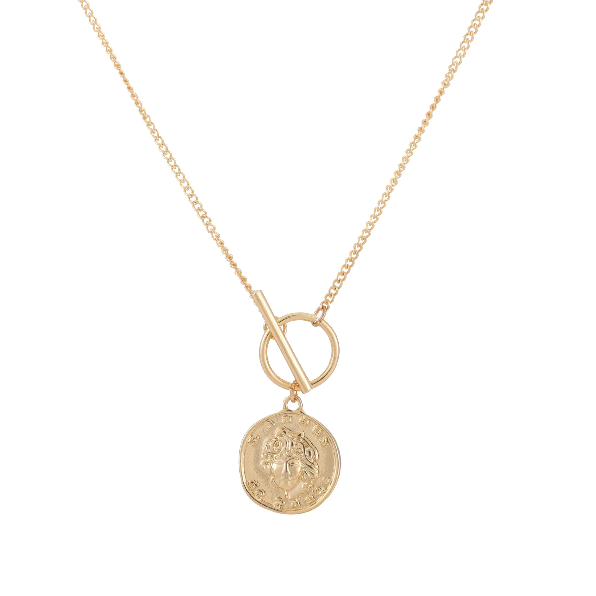 18k Gold Plated Medallion Necklace Coin Pendant Round Circle Disk Minimalist Jewelry for Women 20 inches
