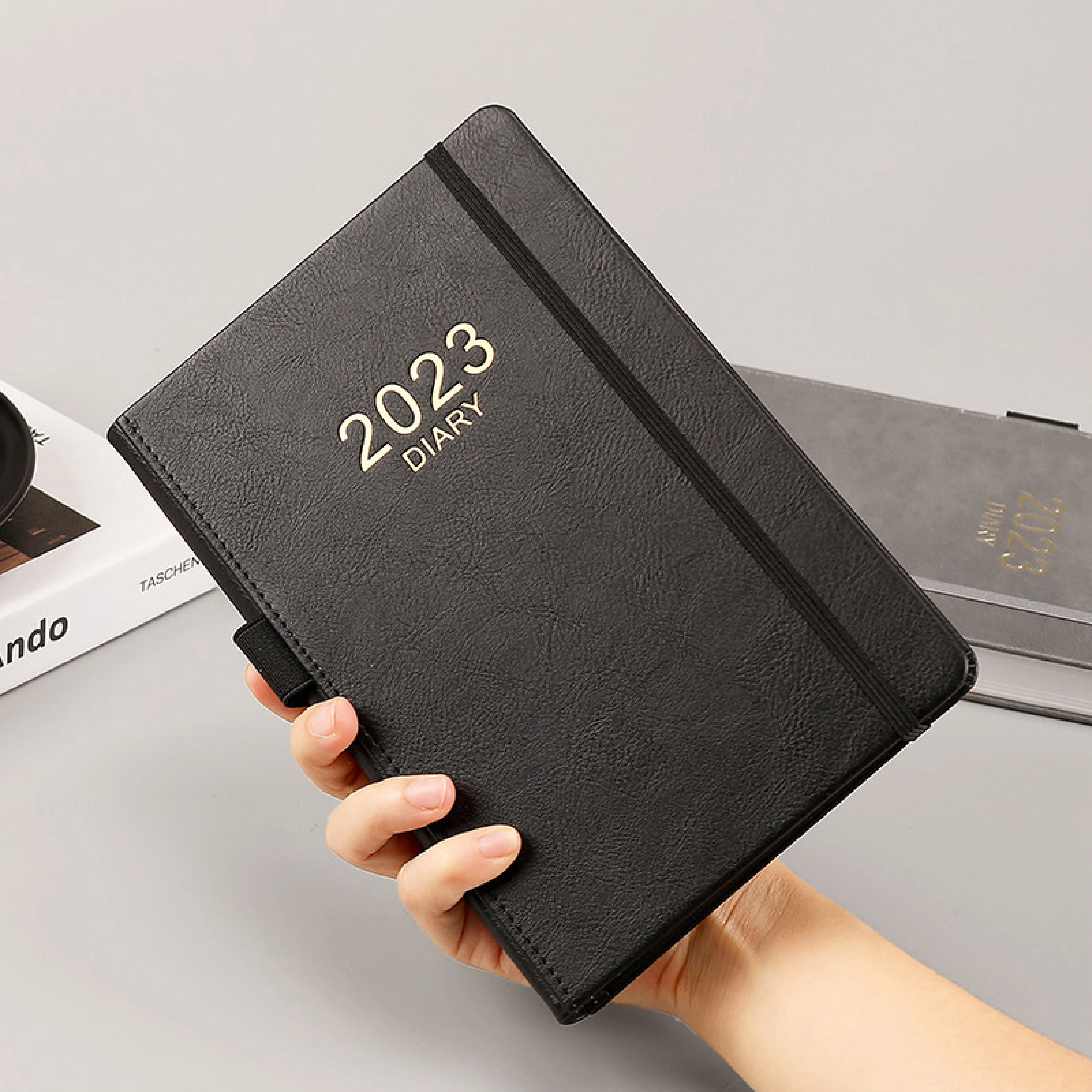 2024 colorful a5 daily planner custom logo print agenda pu leather notebook pen holder journal everyday business school diary